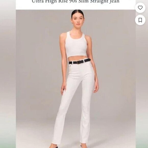 Abercrombie and Fitch white jeans  Ultra High Rise 90s Slim Straight Jean - Picture 1 of 6